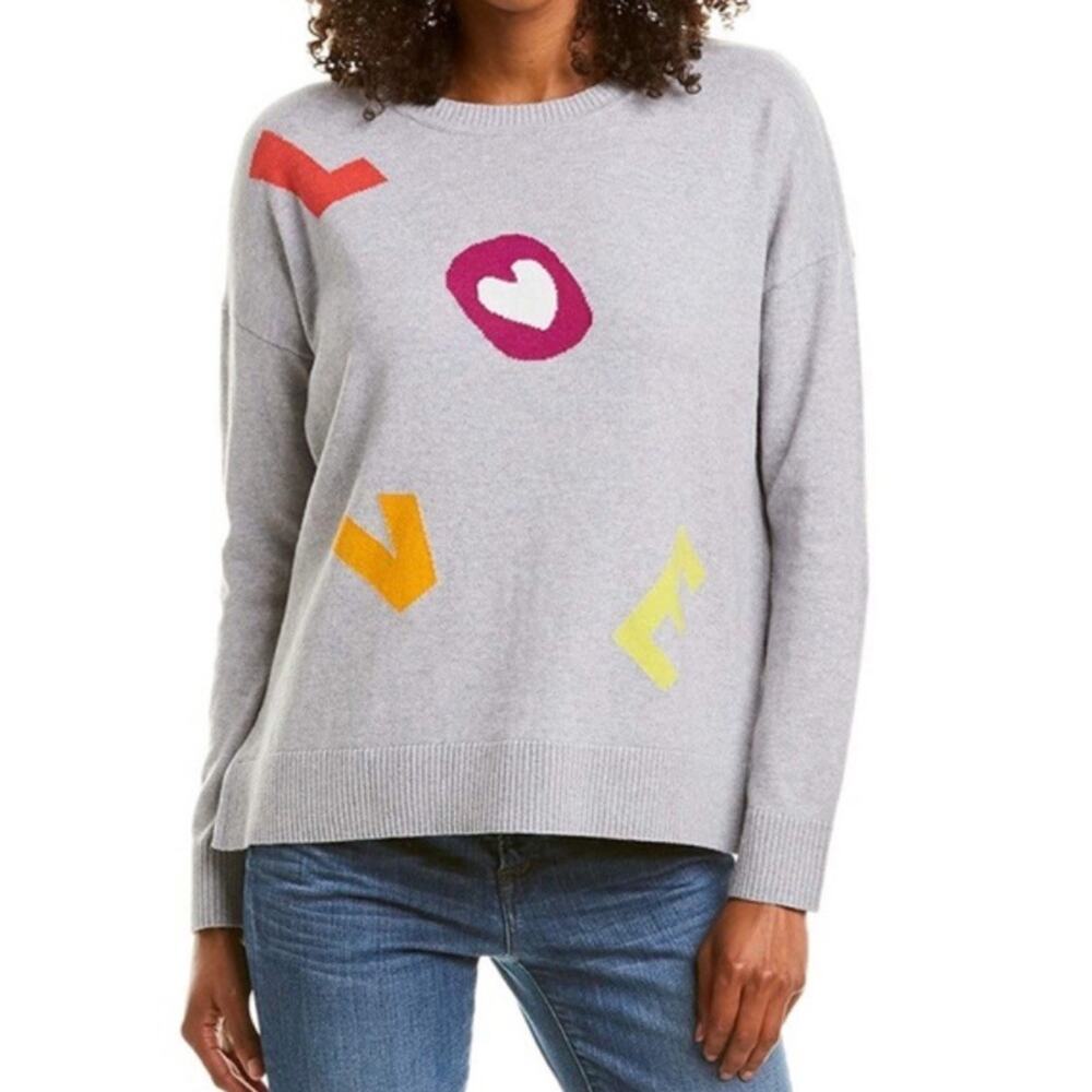Lisa Todd Scattered Love Grey Platinum Sweater •L• Lightweight Pullover $210